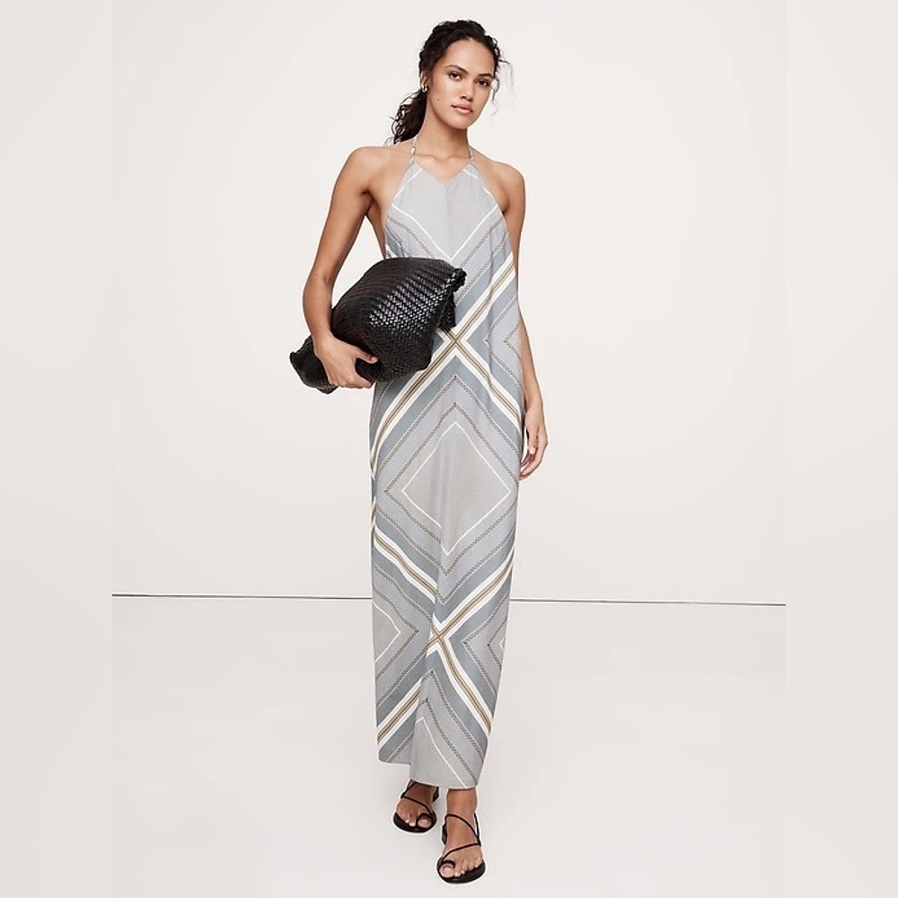 NEW! Banana Republic Scarf Print Cotton-Silk Halter Maxi Dress - Size 8 ⛓️‍💥